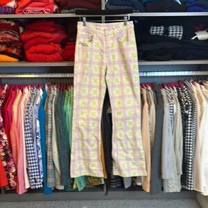 Ragged green/purple plaid flare leg jeans size 26